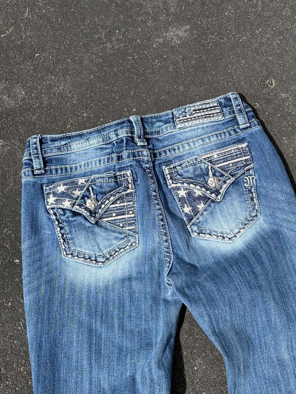 Miss Me Mid-Rise Skinny Jeans American Flag Star Pockets Size 30